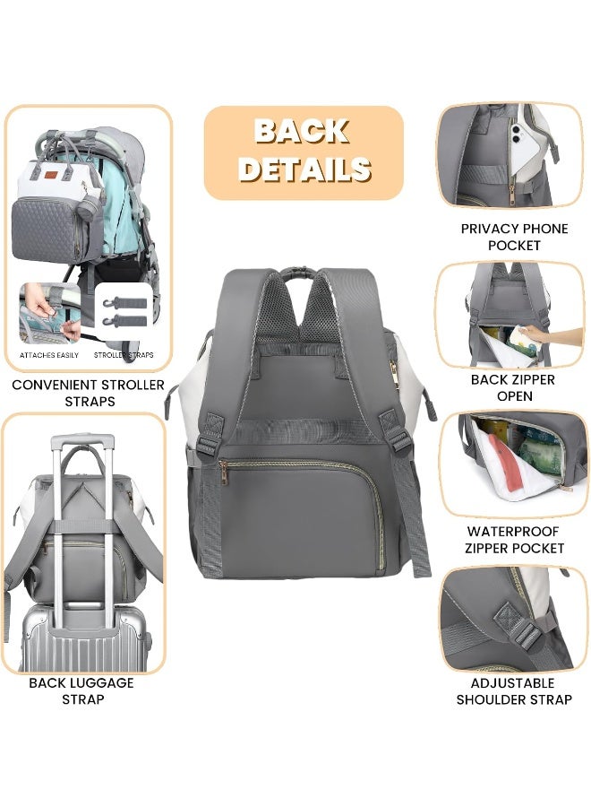ROSEGIN Baby Diaper Bag Backpack with Changing Pad, Pacifier Case, for Boy Girl Toddler - Large, Stylish, Waterproof Travel Quilted Diaper Bag for Mom - Gray/White - Image 4
