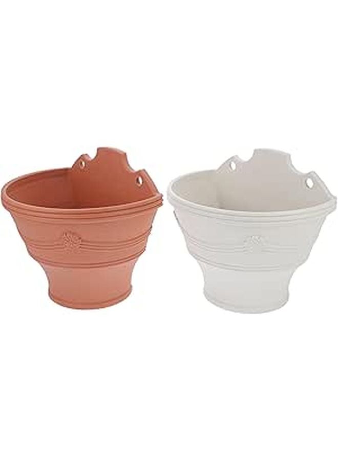 Large White And Brick Red Hanging Planters With Water Storage For Indoor Outdoor Garden - Image 1