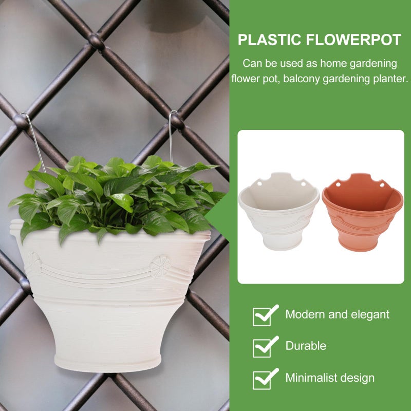 Large White And Brick Red Hanging Planters With Water Storage For Indoor Outdoor Garden - Image 5