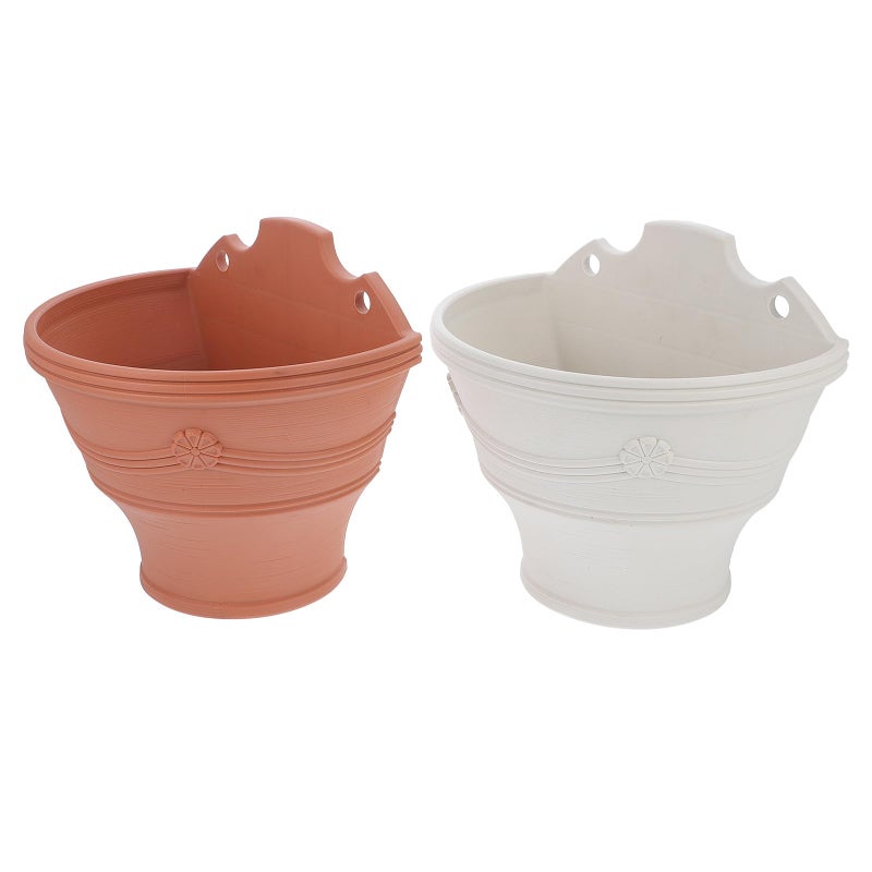 Large White And Brick Red Hanging Planters With Water Storage For Indoor Outdoor Garden - Image 2