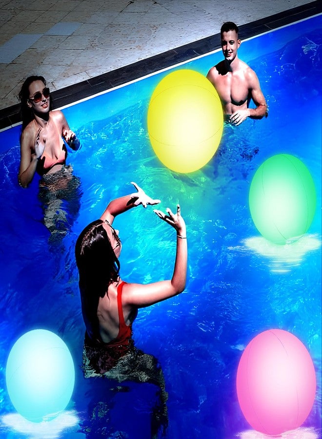 FUTUREPLUSX 2PCS Light Up Beach Balls, 16" LED Pool Ball with Remote Control Glow for Summer Parties Pool Decorations - Image 1