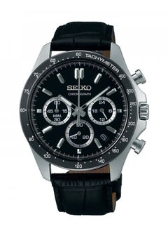 Seiko ساعة Spirit Chronograph للرجال بمينا سوداء وحزام جلدي SBTR021 