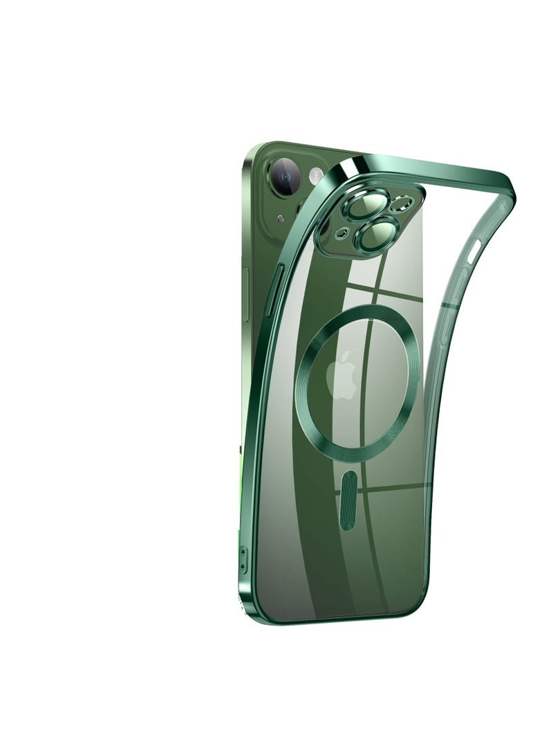 Clear Magnetic Case for iPhone 14 with MagSafe, Slim Silicone Case [Non-Yellowing] Anti-Fingerprint & Scratch with Wireless Charging (Green), for All Skin Types, Liquid 