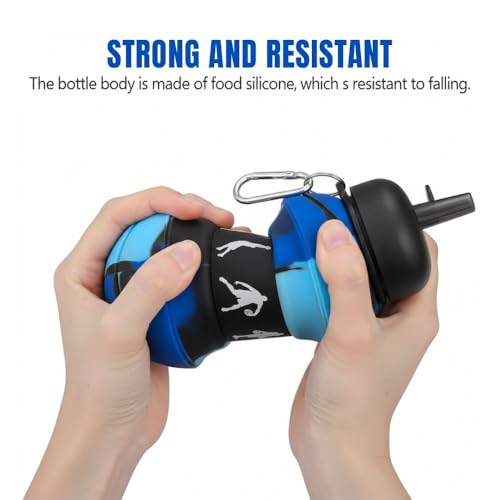SOLDTRUE Basketball Design Collapsible Water Bottle 550ml. | BPA-Free Silicone, Leak-Proof Spout, Food Grade, with Carabiner Clip | For Gym, School, Sports & Travel (Blue) - Image 4