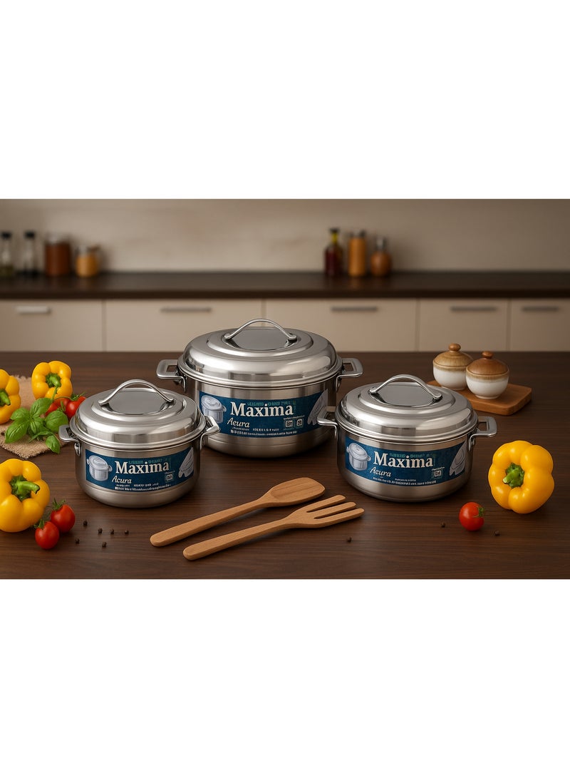 Maxima Set of 3 stainless steel food containers