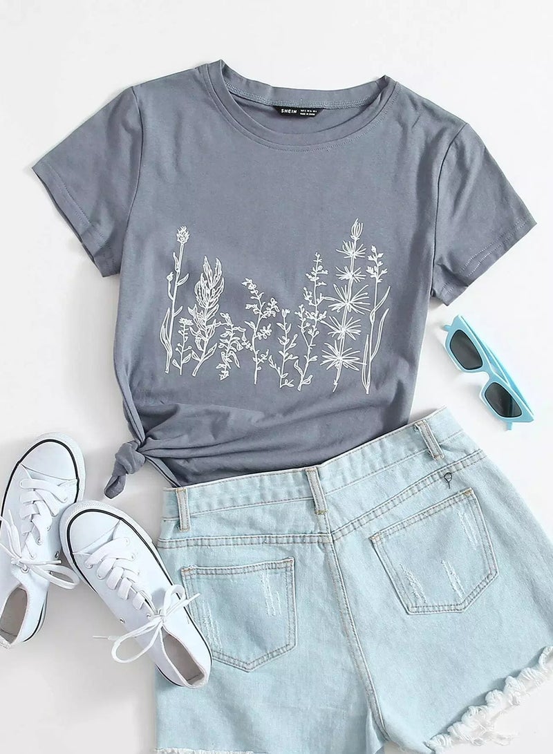 Plants Print Short Sleeve Tee  - Image 1
