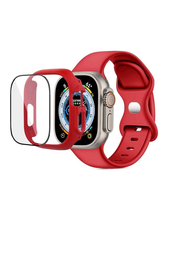 2 in 1 Silicone Watch Band & Protective Case With Tempered Glass Size 49 MM For Apple4/5/6 - Image 1