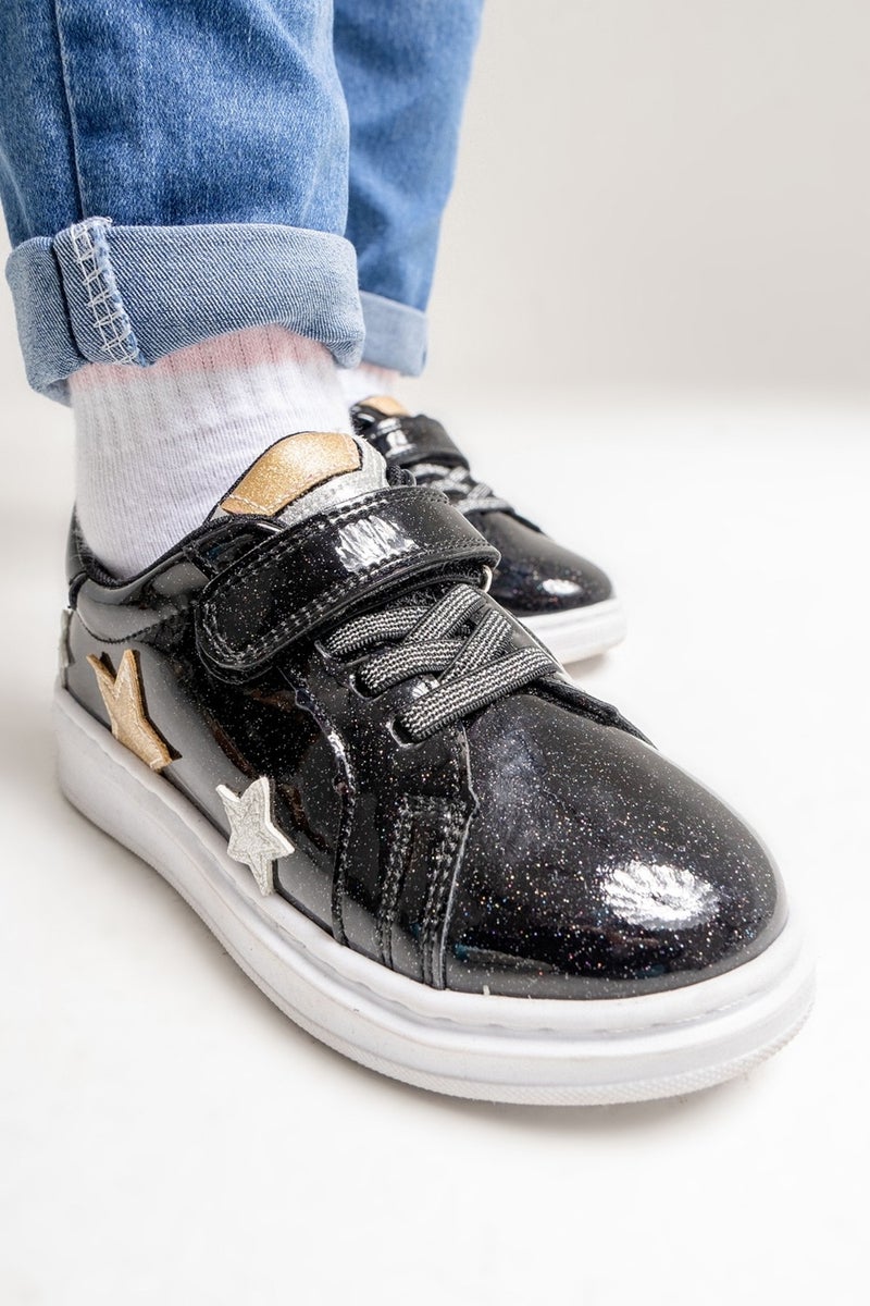 Mnpc Girl Black Glitter Patent Leather Anatomical Casual Shoes  - Image 4