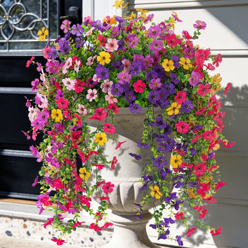 ADXORA 8PCS Artificial Hanging Fake Flowers for Outdoor Decoration Faux Silk Flowers Plants for Outdoor Outside Planter UV Resistant Daisy with Eucalyptus Leaves Porch Front Door Patio Balcony Yard Decor - Image 2
