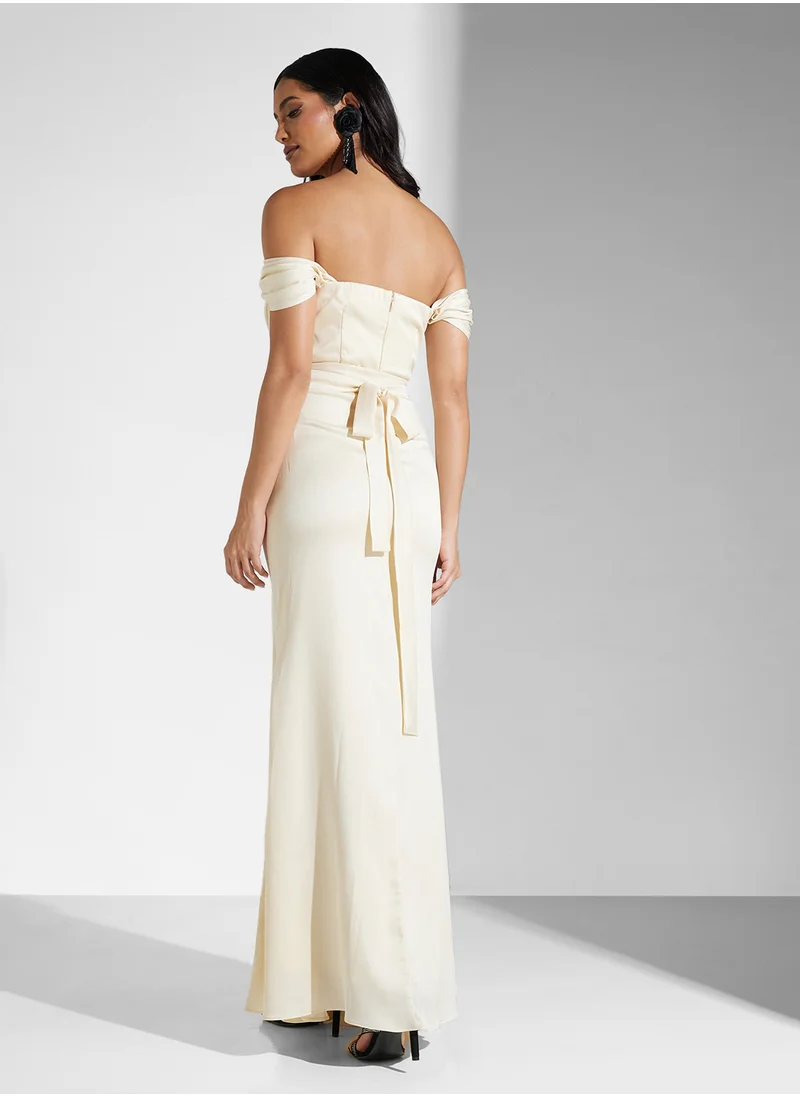 نمشي x Off Shoulder Embellished A Line Dress