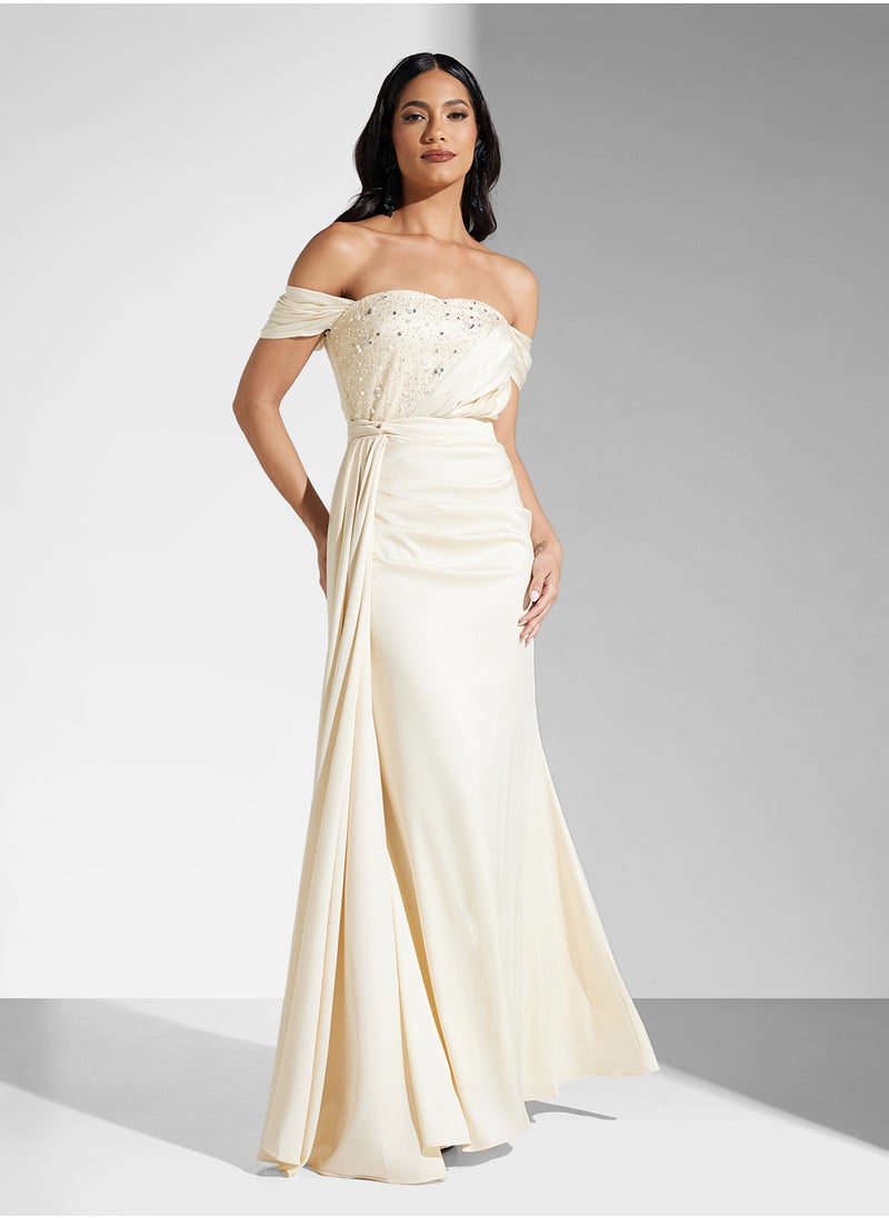 Namshi x Off Shoulder Embellished A Line Dress  - Image 5