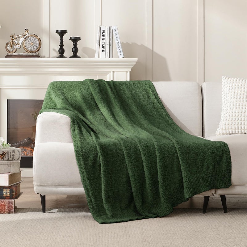 JOOJA Knit Dark Emerald Green Throw Polyester Soft Fleece Blanket for Couch Bed Sofa 50x60 Inches Dark Green