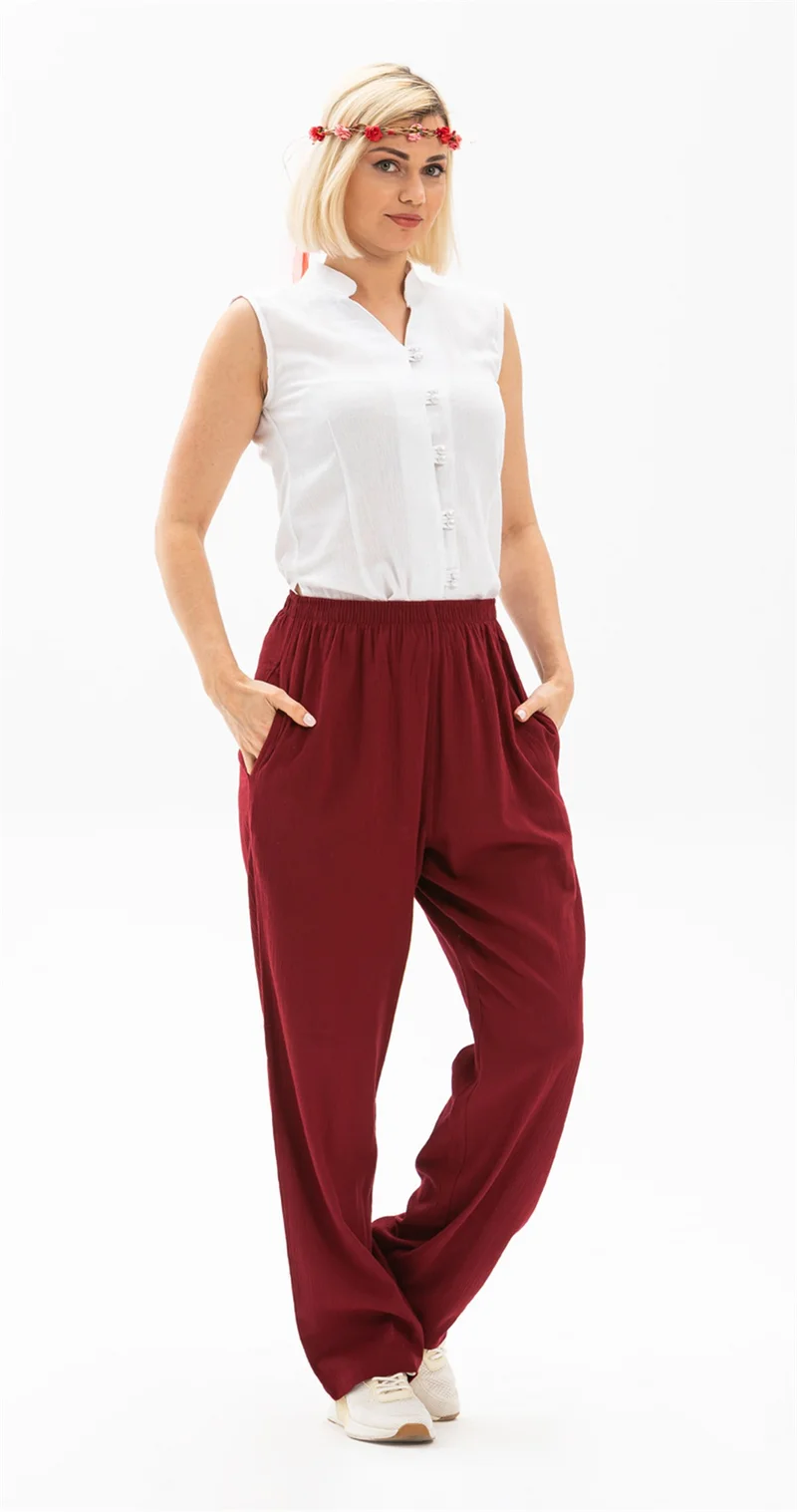 Eliş Şile Bezi Şile Bezi Unisex Şalvar Pantolon Bordo Brd