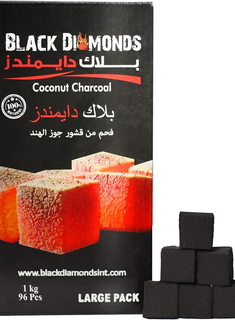 Black Diamonds 1 Kg Coconut Shell Charcoal Cubes 96 Pieces Long Lasting Premium Quality - Image 1