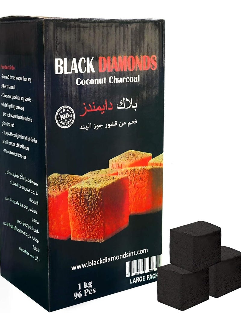Black Diamonds 1 Kg Coconut Shell Charcoal Cubes 96 Pieces Long Lasting Premium Quality - Image 3