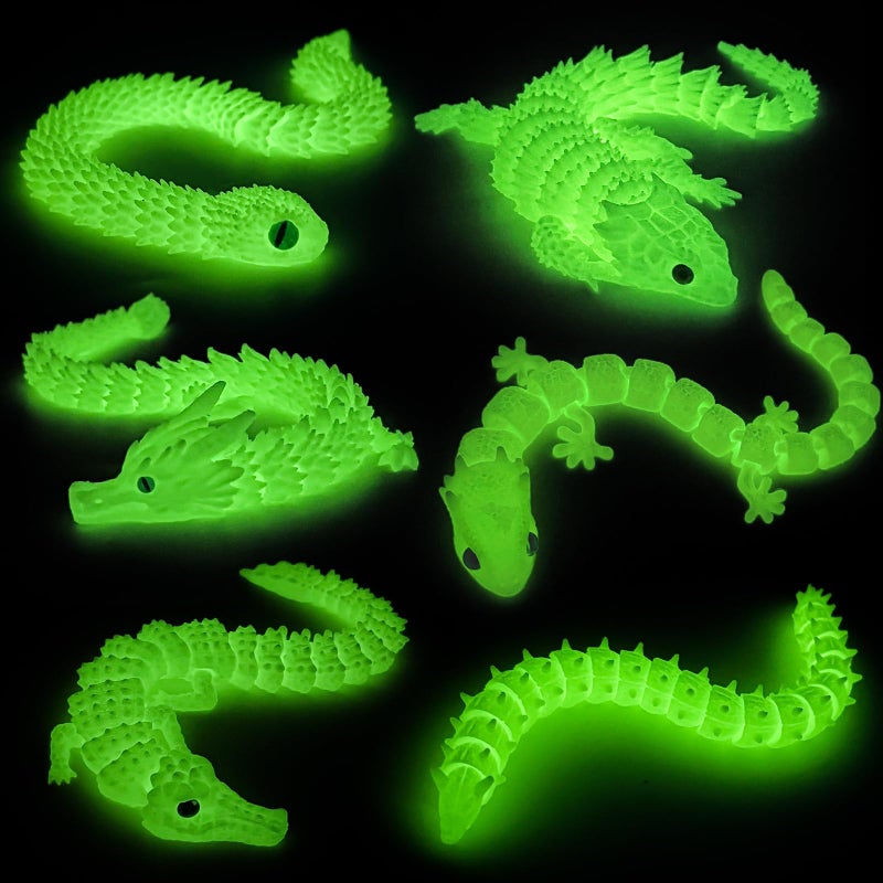 3Dgenius 3D Printed Animals with Glow inThe Dark 3D Printed Toys Articulated Large Fidget Toys with Snake Dragon Crocodile Gecko Lizard Caterpillar Perfect for Home Dcor Gift 6Pack2 - Image 3