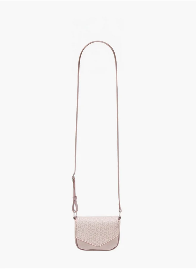 Celeste Girls Monogram Print Crossbody Bag with Adjustable Strap and Flap Button Closure