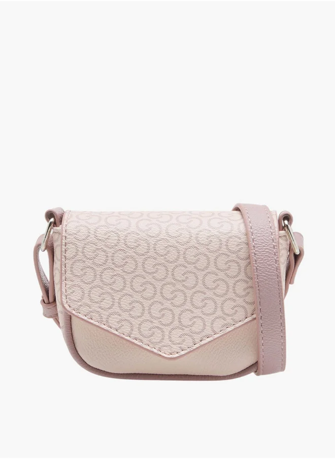 Celeste Girls Monogram Print Crossbody Bag with Adjustable Strap and Flap Button Closure