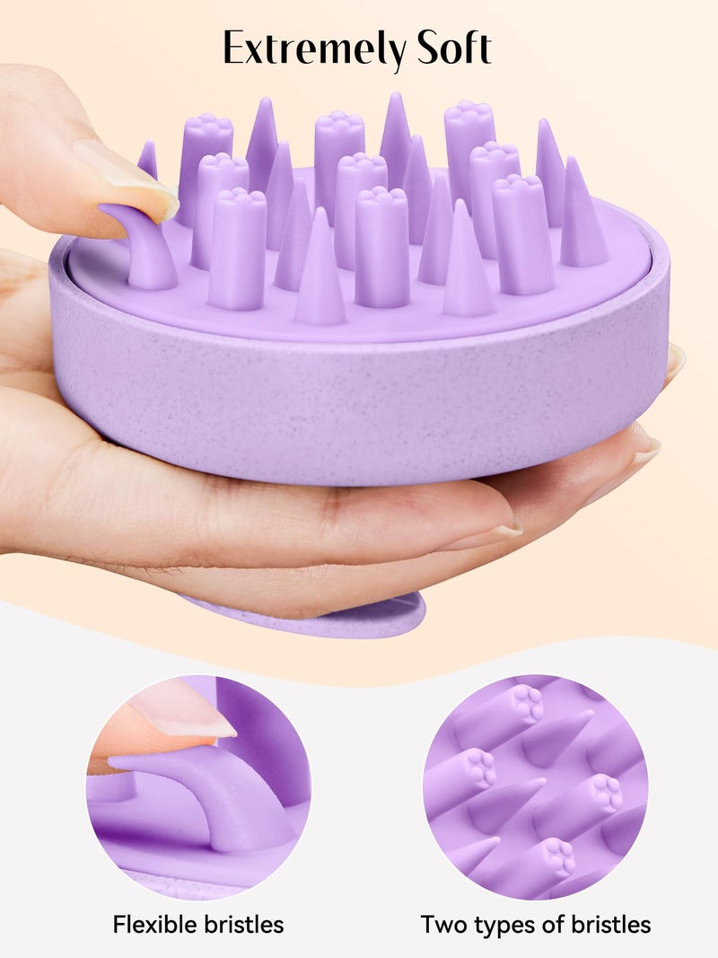HEETA Hair Scalp Massager for Hair Growth, Shampoo Brush, Scalp Scrubber Exfoliator with Soft Silicone Bristles for Dandruff Removal to Relieve Stress, Wet Dry Use Updated Material, Purple - Image 2
