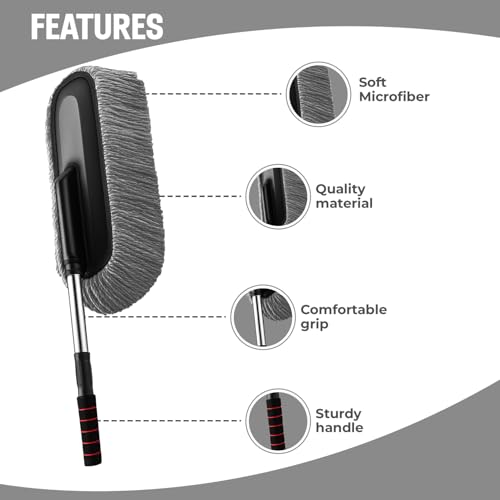Maxoshine Microfiber Car Duster Brush with Extendable Handle | Dusting Brush for Interior & Exterior | Scratch-Free Cleaning Microfiber Duster for Car & Home Cleaning (Grey) - Image 2