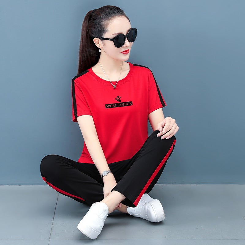 Generic 2022 Summer Fashion Casual Womens Sport Suit 7716 red suit 