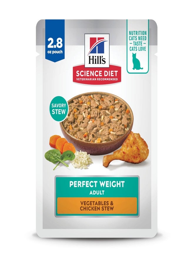 Hill's Science Diet Adult Perfect Weight Wet Cat Food, Vegetables & Chicken Stew, 2.8 oz. Pouches, 24-Pack