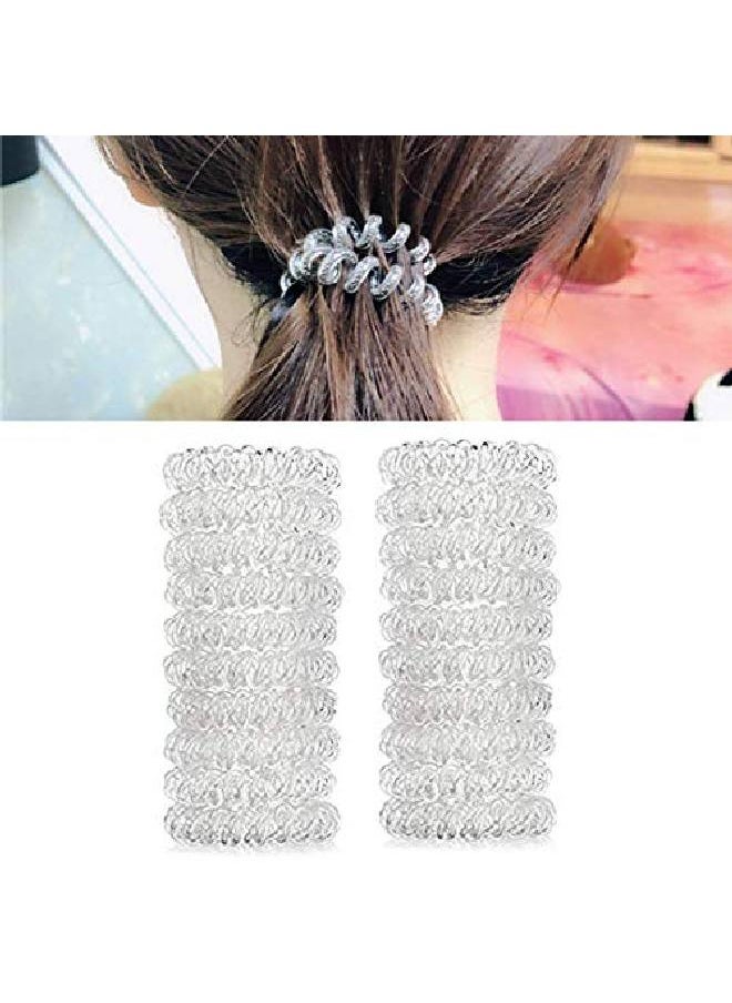Queenland 20Pcs Transparent Spiral Hair Ties No Crease Hair Coils Elastic Ponytail Holders Spiral Phone Cord Hair Ties Hair Bands Hair Accessory For Women Girls  - Image 3