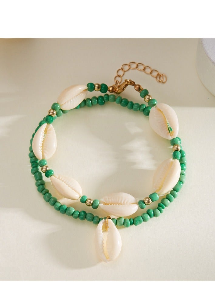 Bohemian style layered shell ankle chain for girls, high-end feeling, summer beach, rice bead shell ankle chain - Image 1
