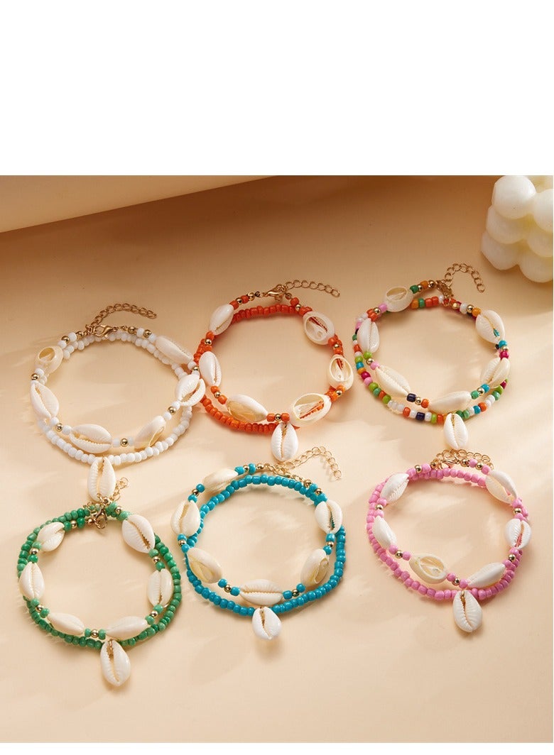 Bohemian style layered shell ankle chain for girls, high-end feeling, summer beach, rice bead shell ankle chain - Image 2