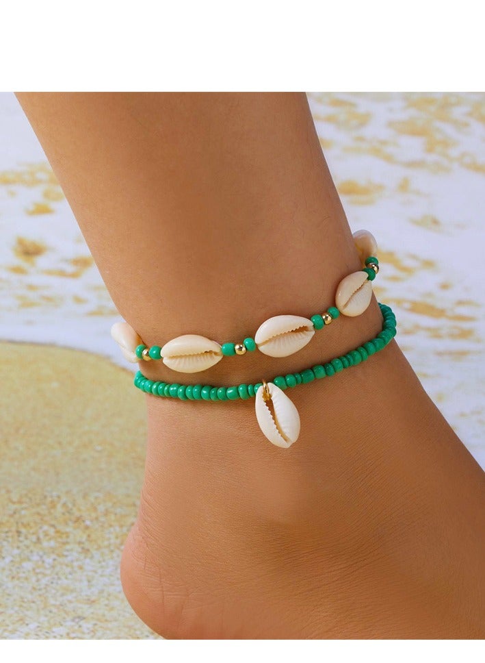 Bohemian style layered shell ankle chain for girls, high-end feeling, summer beach, rice bead shell ankle chain - Image 3