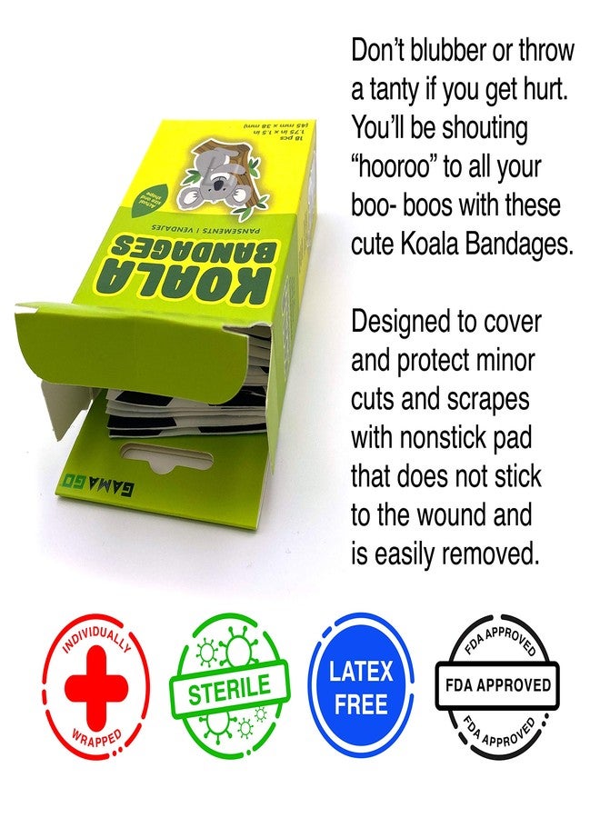 GAMAGO Koala Bandages for Kids & Kidults - Set of 18 Individually Wrapped Self Adhesive Bandages - Sterile, Latex-Free & Easily Removable - Funny Gift & First Aid Addition - Image 3