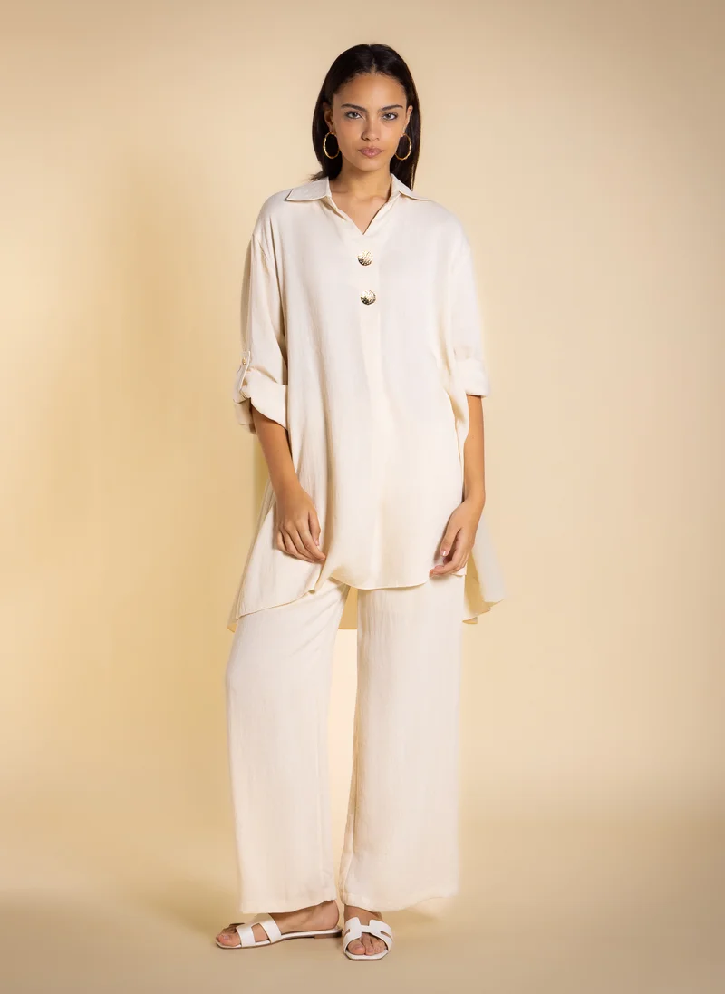 SHAPES COTTON BLEND FLOWING SHIRT SET