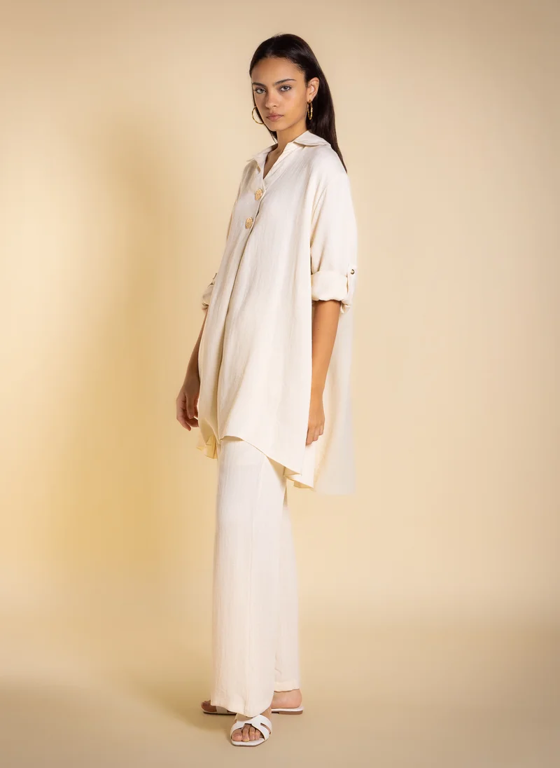 Shapes Beige COTTON BLEND FLOWING SHIRT SET for Women | Best Price UAE