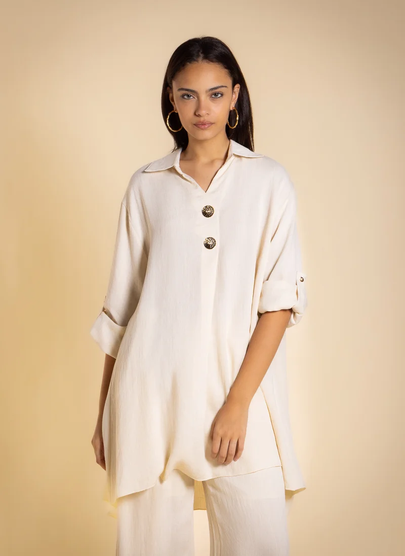 SHAPES COTTON BLEND FLOWING SHIRT SET