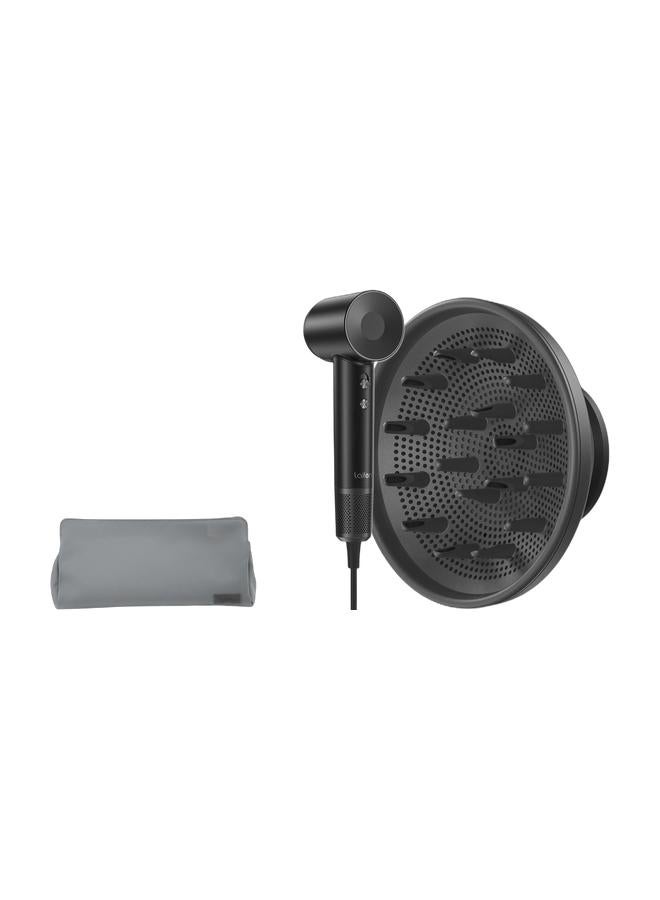 Laifen Bundle Swift Ionic Hair Dryer – Black + Diffuser Nozzle for Curls & Volume + Gray Travel Pouch – Value Bundle - Image 1