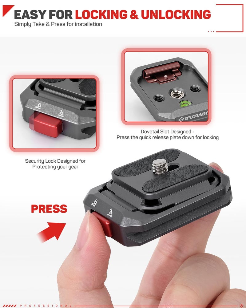 IFOOTAGE Q38 Quick Release Plate, Camera Quick Release Tripod Mount Adapter with 1/4" Screw, QR Adapter for Sony Canon DSLR, Tripods, Monopods, Sliders, Stablizers, Monitors - Image 2