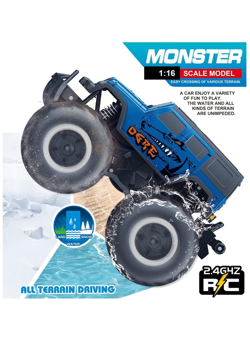 Taizz Ventures 1:16 Waterproof 4WD Monster Truck RC Car SUV – Off-Road Remote Control Toy Gifts for Kids 6-12, Blue - Image 2
