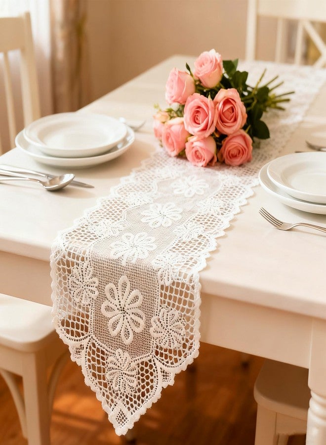 squishy Lace Table Runner, Crochet Table Runner, Embroidered White Lace Placemat for Dining Table and Party Decor - Image 1