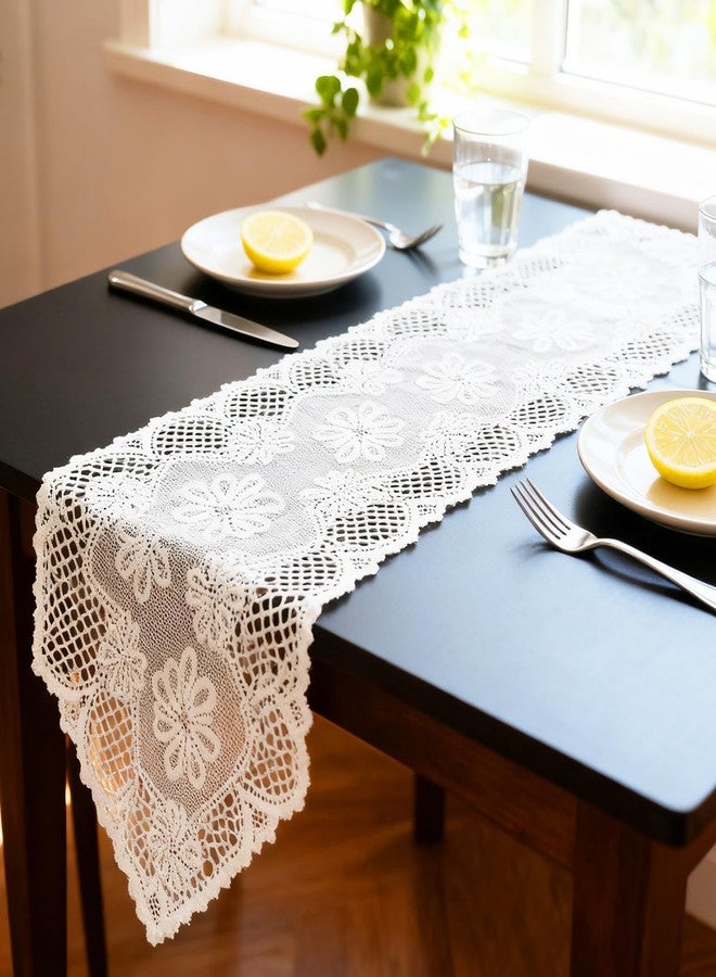 squishy Lace Table Runner, Crochet Table Runner, Embroidered White Lace Placemat for Dining Table and Party Decor - Image 2