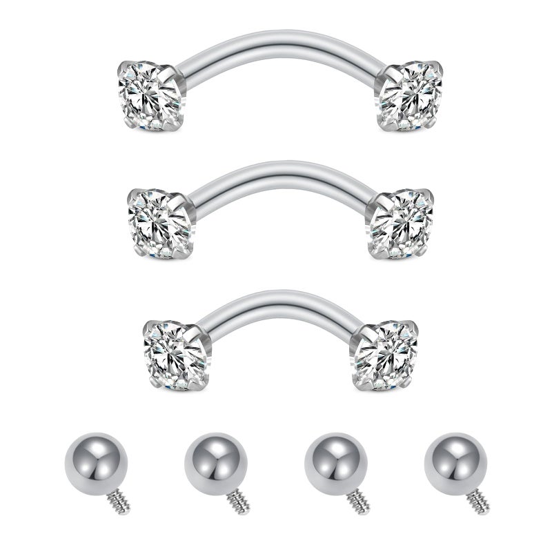 QWALIT Rook Piercing Jewelry Rook Earrings Internally Threaded Eyebrow Piercing Jewelry Eyebrow Rings Eyebrow Piercing Surface Tragus Piercing Jewelry 16g Vertical Labret Lip Jewelry Silver - Image 1