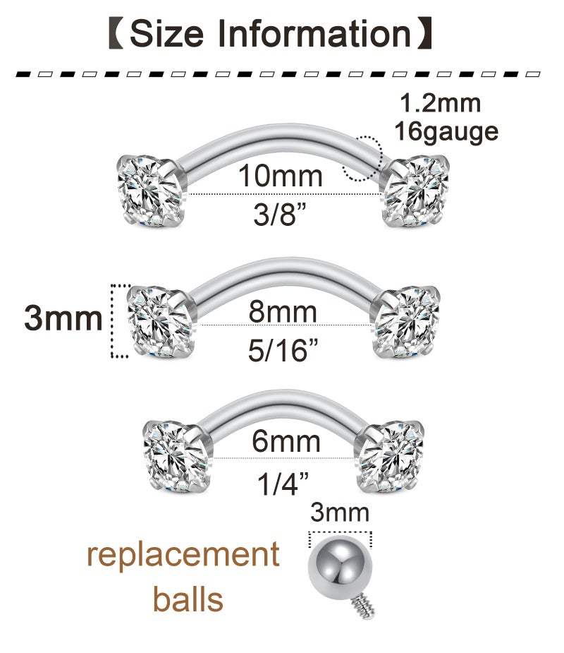 QWALIT Rook Piercing Jewelry Rook Earrings Internally Threaded Eyebrow Piercing Jewelry Eyebrow Rings Eyebrow Piercing Surface Tragus Piercing Jewelry 16g Vertical Labret Lip Jewelry Silver - Image 2