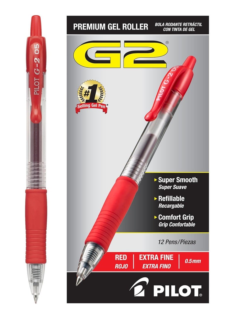PILOT G-2 0.7 Retractable Rolling Ball Gel Pens Extra Fine Point Red Ink Pack 12
