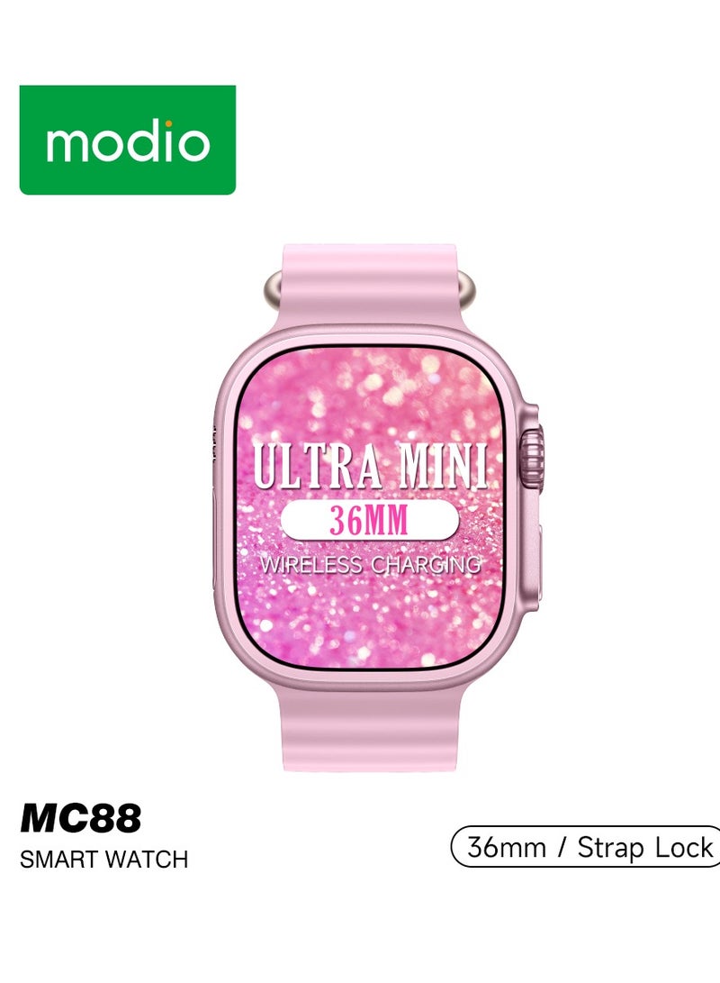 Modio MC88 Ultra Mini Smart Watch – 36mm Display, Wireless Charging, Strap Lock Design (Pink) - Image 1