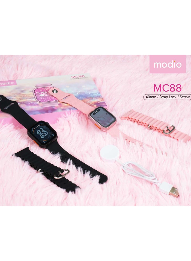 Modio MC88 Ultra Mini Smart Watch – 36mm Display, Wireless Charging, Strap Lock Design (Pink) - Image 2