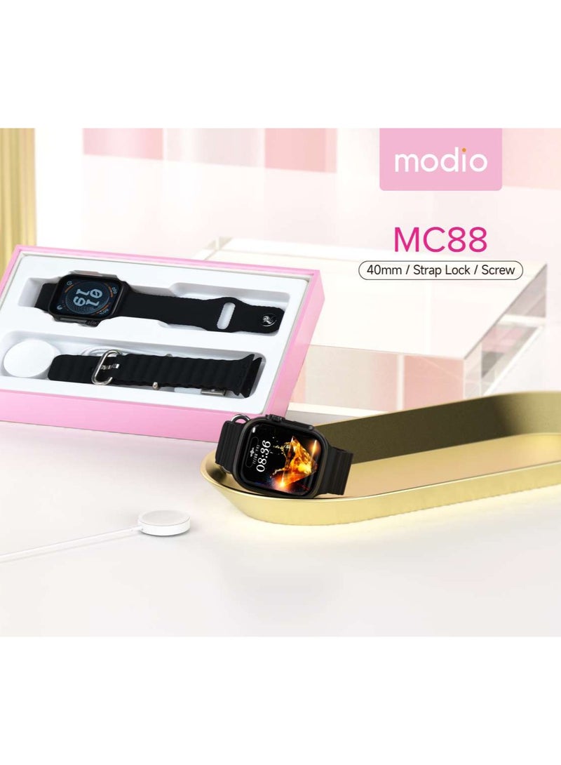 Modio MC88 Ultra Mini Smart Watch – 36mm Display, Wireless Charging, Strap Lock Design (Pink) - Image 3