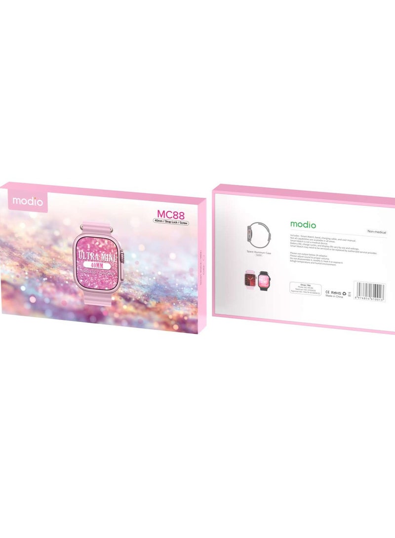 Modio MC88 Ultra Mini Smart Watch – 36mm Display, Wireless Charging, Strap Lock Design (Pink) - Image 4