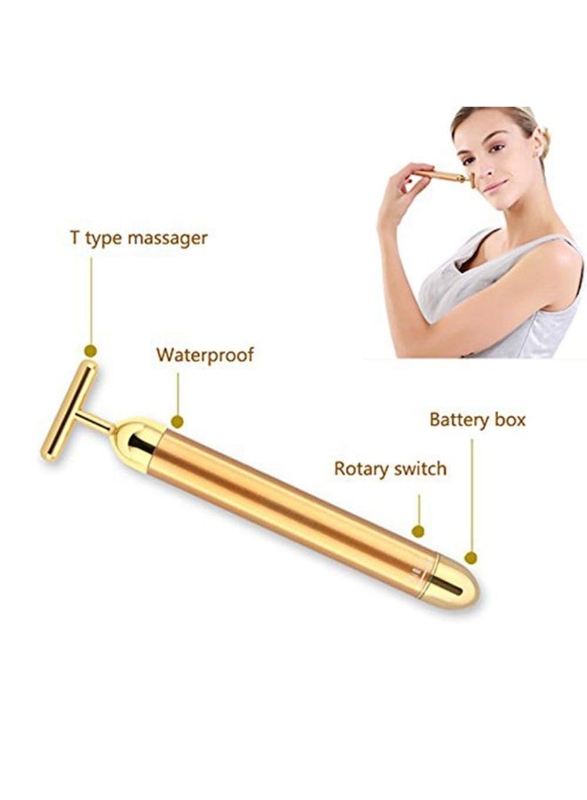 جهاز تدليك الوجه بالنبضات الذهبية عيار 24 قيراطًا، أداة كهربائية للوجه على شكل حرف T، مناسبة للبشرة الحساسة، تعمل على شد البشرة ورفعها، كهربائية. - Image 5