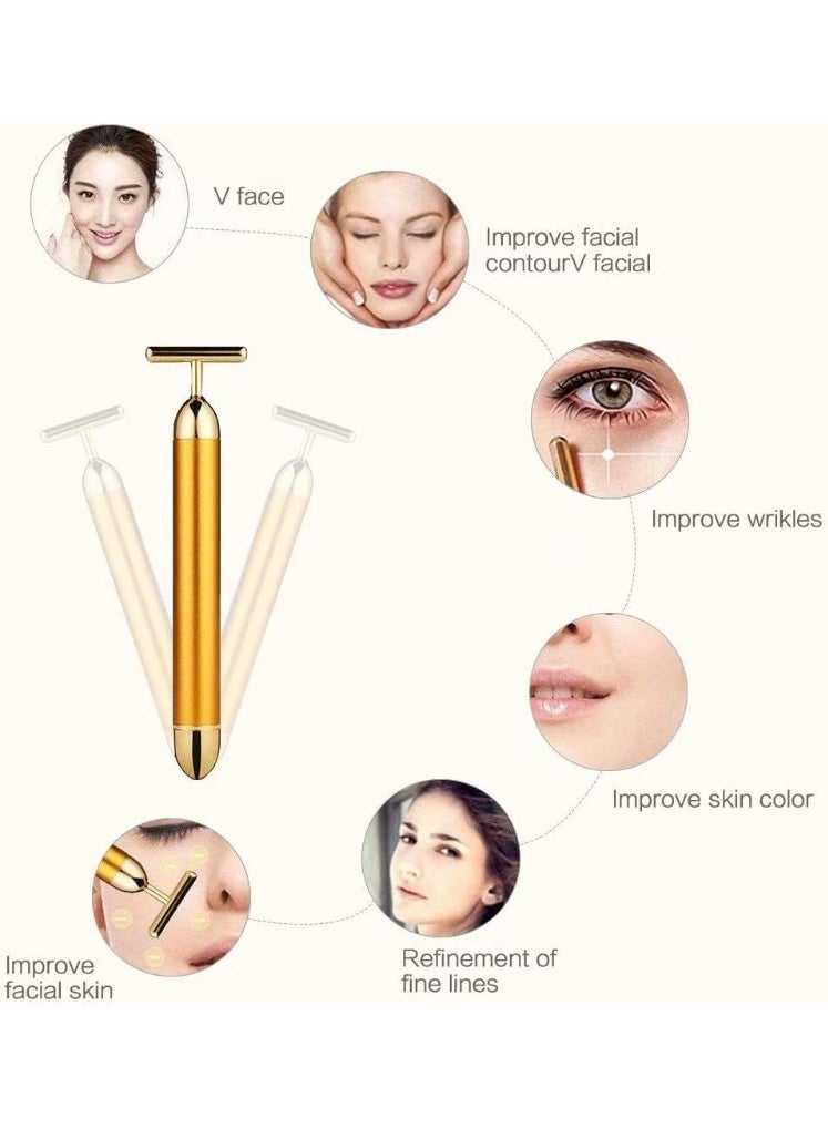 جهاز تدليك الوجه بالنبضات الذهبية عيار 24 قيراطًا، أداة كهربائية للوجه على شكل حرف T، مناسبة للبشرة الحساسة، تعمل على شد البشرة ورفعها، كهربائية. - Image 4