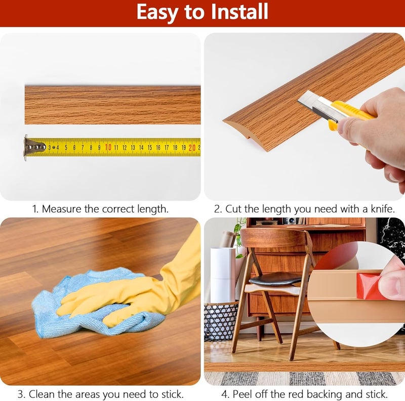 ToLanbbt 10Ft Floor Transition Strip Self Adhesive Carpet to Tile Floor Edging Trim PVC Threshold Strips, Peel and Stick Joining Trim Suitable for Threshold Height Less Than 5mm (Light Brown Coffee) - Image 5