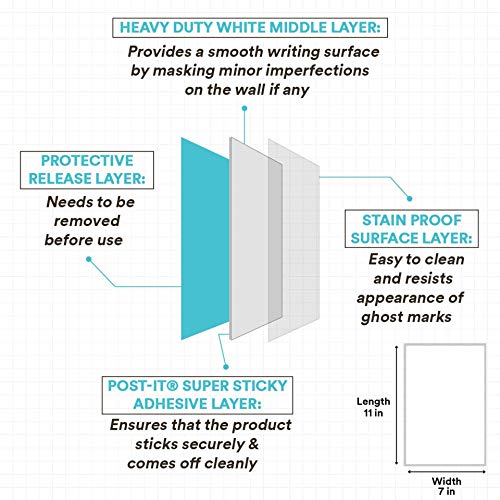 Post It 3M Post-it Dry Erase Writing Surface | Super Sticky, removes Without Residue | White, 7 x 11 | Pack of 2 | for Students and Work from Home. - Image 2